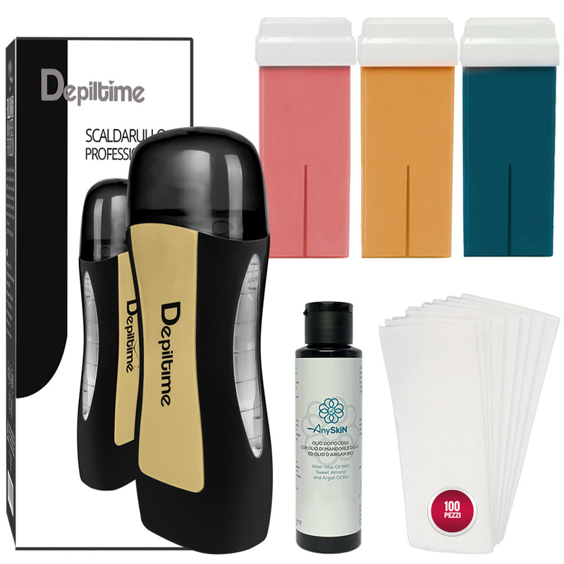 💥 Offerta Kit Depilazione ANYSKIN con Scaldacera Rullo + 3 Ricariche + 100 Strisce + Dopocera